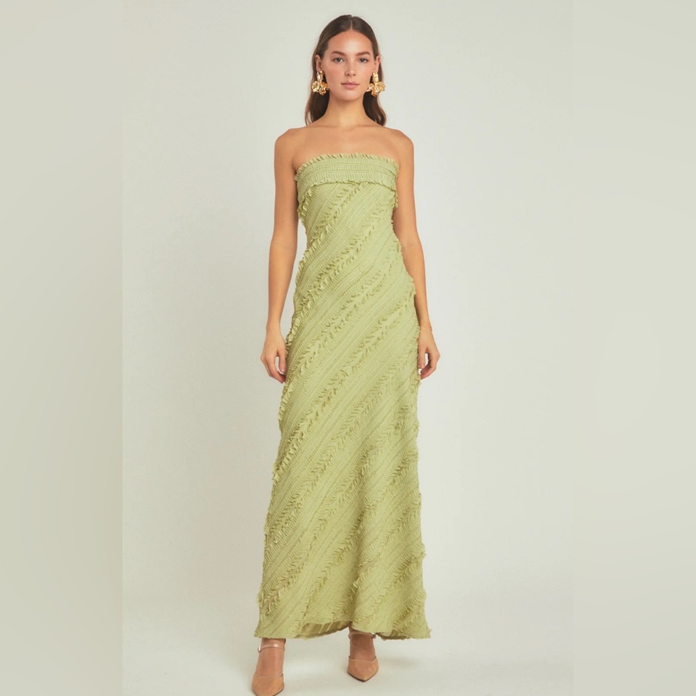 Endless rose STRAPLESS RUFFLED MAXI DRESS